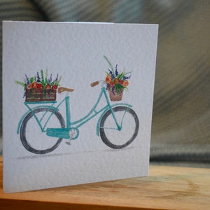 Carte blanche florale de carte blanche de vélo - N’importe quel message - joyeux anniversaire - merci - penser à vous - carte blanche