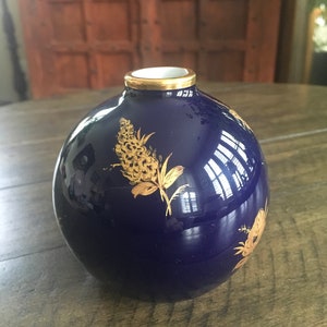 Limoges France Cobalt Blue Gold Bud Vase