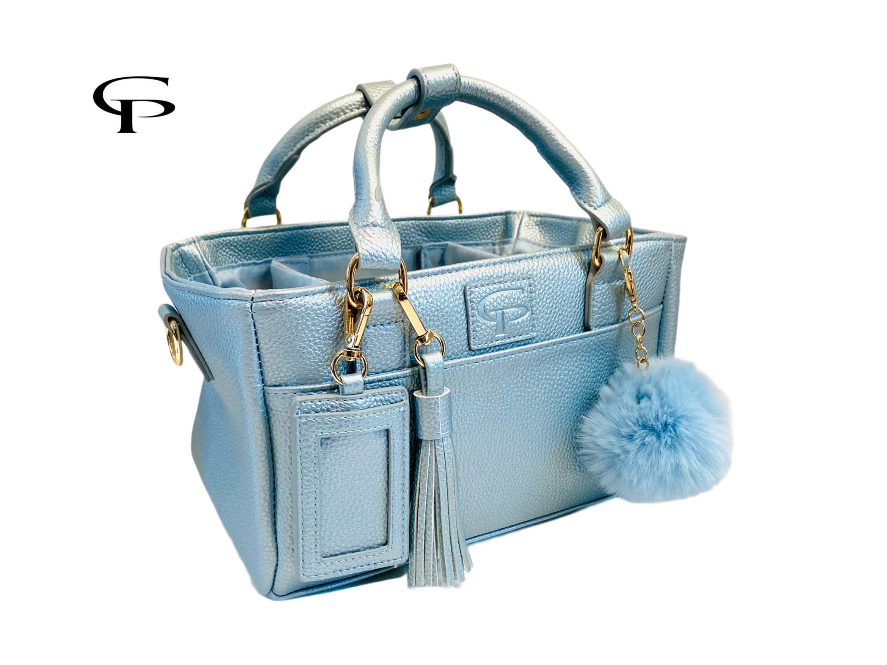 Ice Skating Tote Bag For Skate Guards & Accessories - Lavender Pebbled Leather Look With Gold Hardware