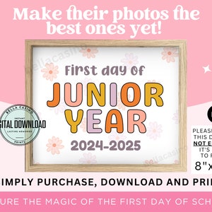 First Day of Junior Year Printable Sign Instant Digital Download Back ...
