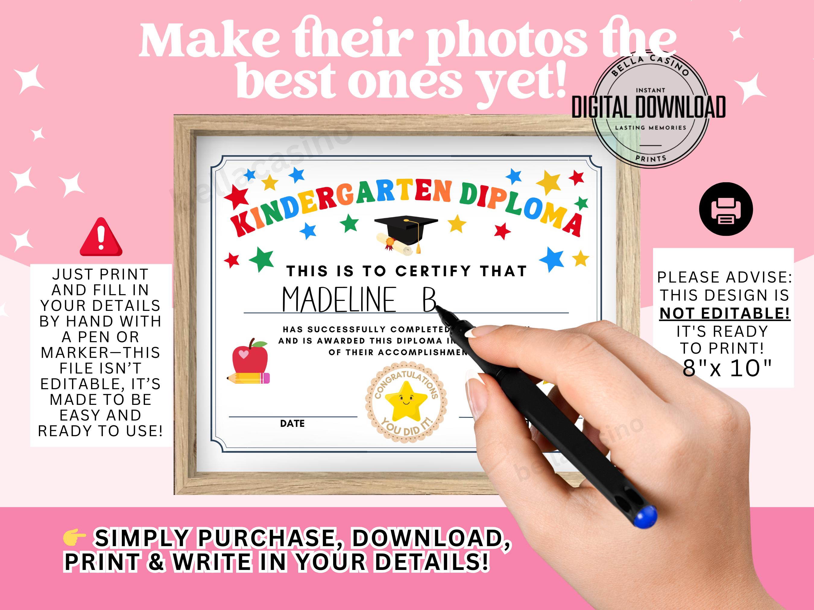 Printable Kindergarten Graduation Certificate, Kindergarten Diploma ...