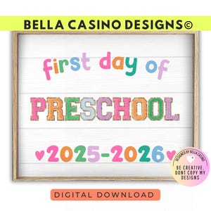 First Day of Preschool-bord, afdrukbare digitale download