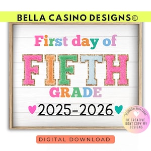 First Day of 5th Grade Sign, 5th Grade School Sign Printable, Back to School Photo Prop, Digital Download for First Day of Fifth Grade