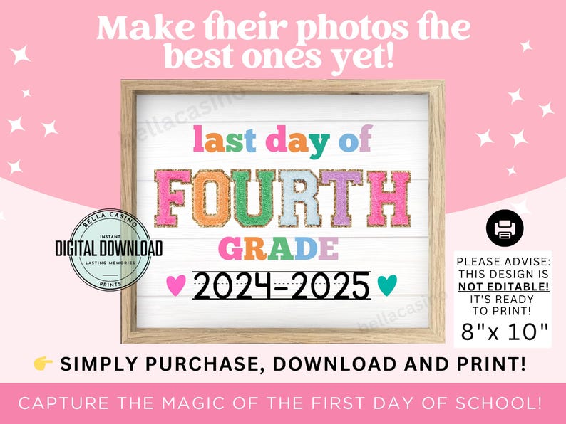 LAST DAY of 4th grade sign, Last Day of School Sign, Printable 4th grade Sign, Digital Instant Download #LD23 image 2