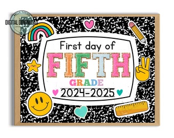 First day of 5th grade sign, First Day of School Sign, Printable 5th grade Sign, Digital Instant Download