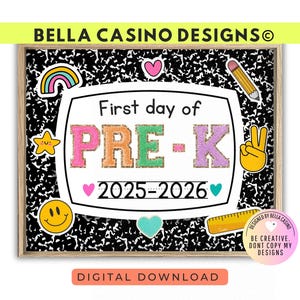 First Day of Pre-K Sign Printable – Back to School Sign for Pre-K – 1st Day of Preschool Photo Prop – Instant Download Digital File