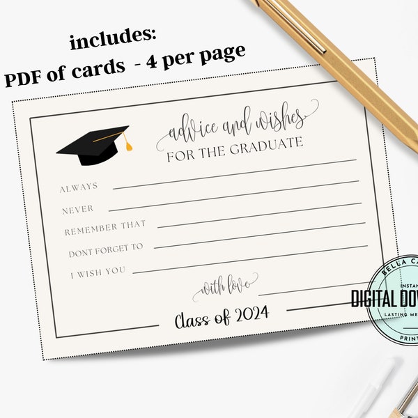 Consejos y deseos para las tarjetas imprimibles de posgrado, decoración de la mesa de graduación, descarga instantánea digital