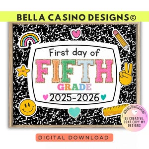 First Day of 5th Grade Sign Printable - Digital Download