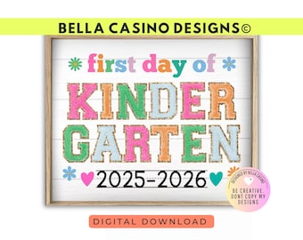 First Day of Kindergarten Sign, Printable Digital Download