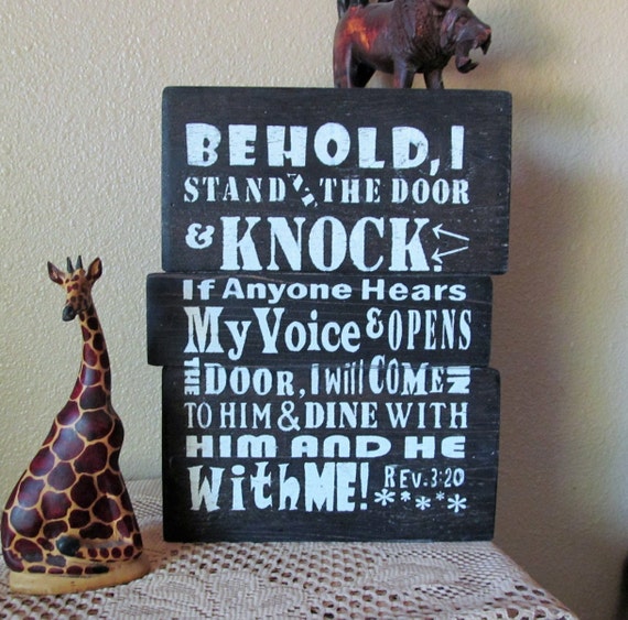 Behold I Stand At The Door And Knock Revelation 3 20 Reclaimed Pine Wood Pallet Style Distressed Subway Holymoly Original Design