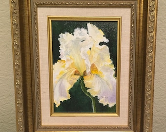 YELLOW IRIS Framed and Matted Still Life Oil on Canvas