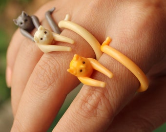 Glass Cat Ring: Handmade Animal Jewelry, Gift for Cat Mom