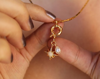 Opal North Star Necklace: 18k Gold Filled Crystal Charm