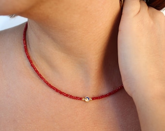 Evil Eye Crystal Beaded Choker: Dainty Gold Necklace, Good Luck Gift