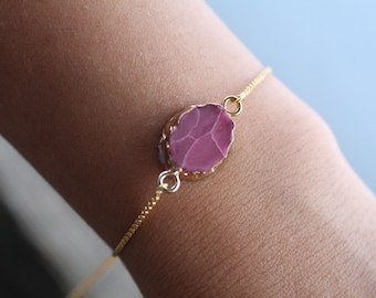 Pink Agate adjustable bracelet, 14k Gold filled Gemstone bracelet, Pink gemstone jewelry, dainty bracelet, Handmade New Year Gift