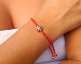 Handmade Red String Star Bracelet: Zircon Celestial Charm