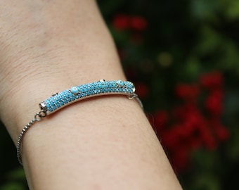 Bracciale fatto a mano con triplo occhio di vetro blu, gioielli in argento sterling 925 a forma di marchese, gioielli portafortuna e protezione, bracciale con catena da tennis - Italia