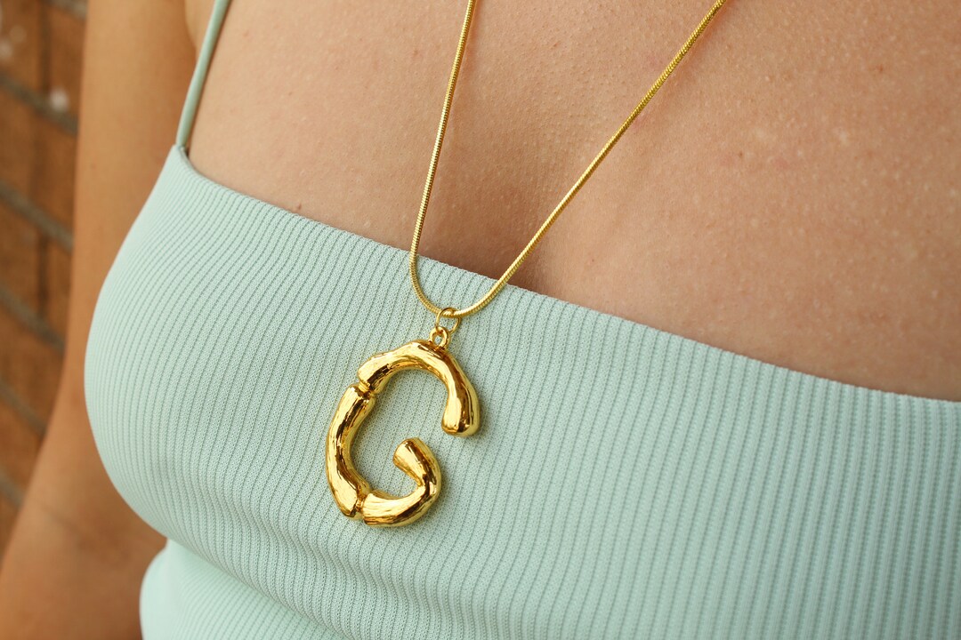 Bubble Large Initial Necklace, Letter Pendant Necklace, Big Bone Letter ...