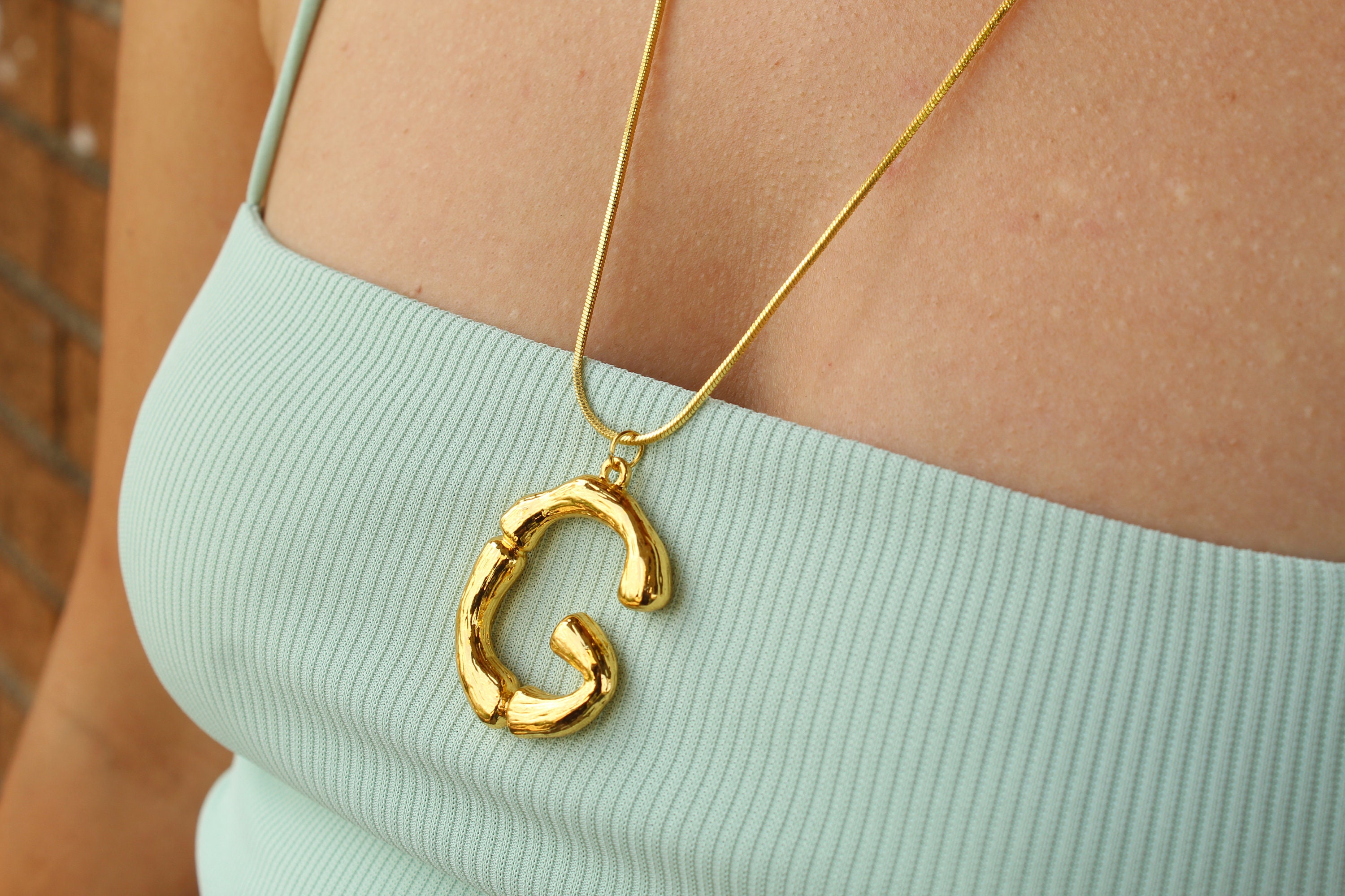 14k Solid Yellow Gold Large Letter Initial U Necklace, Letter U Pendant  20x15, Cable Chain and Lobster Clasp (18