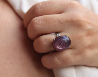 Natural Amethyst Sterling Silver Ring: Adjustable Gemstone