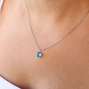 Zircon Silver Heart Necklace, Blue Heart Necklace Gift For Her, Love Pendant, Crystal Heart for her image 2