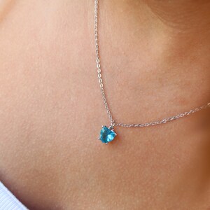 Zircon Silver Heart Necklace, Blue Heart Necklace Gift For Her, Love Pendant, Crystal Heart for her image 9