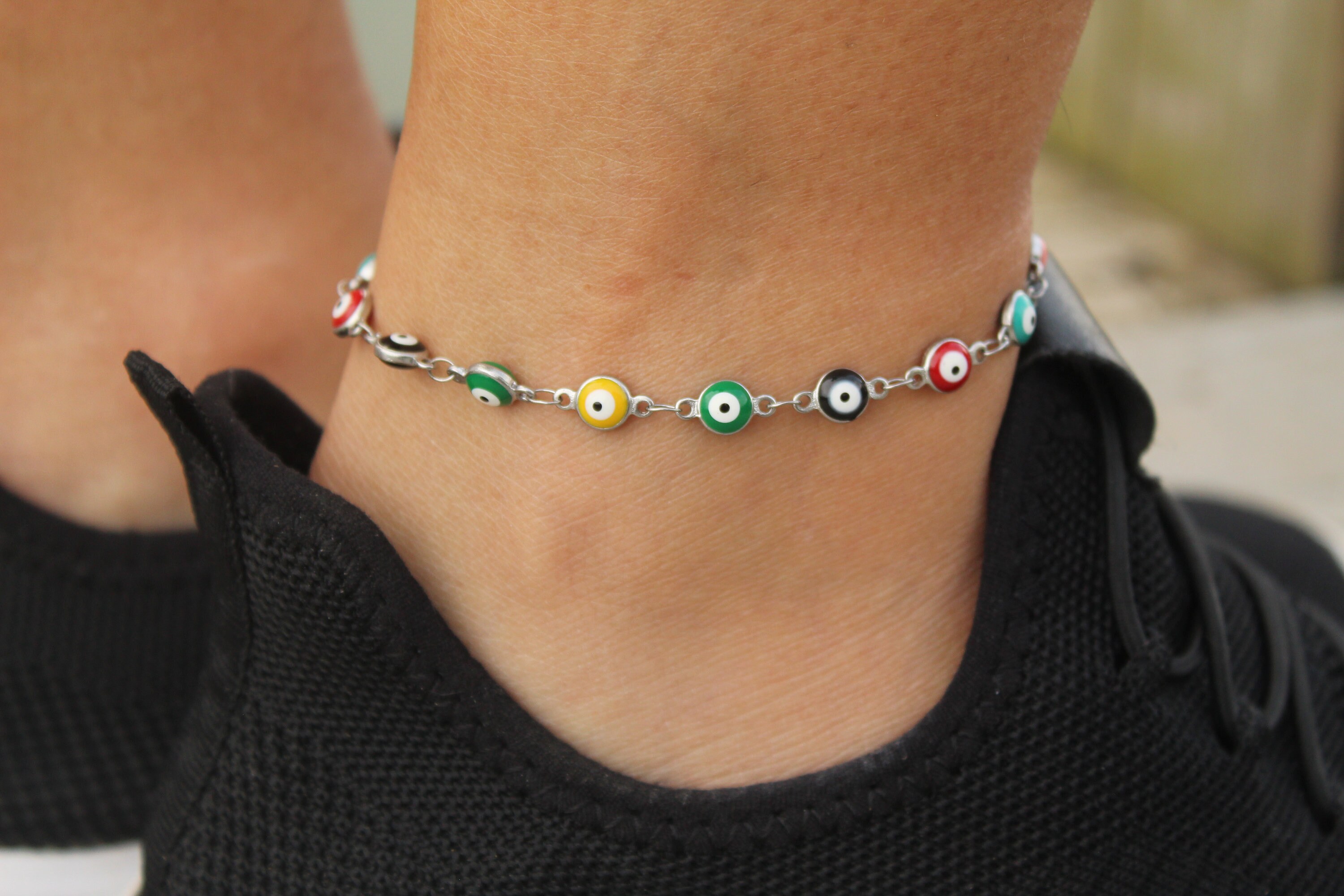 Colorful Enamel Evil eye Anklets, Simple Anklet, Layered Multi color evil  eye Anklet, stainless steel bridesmaid gifts ,Handmade Lucky charm