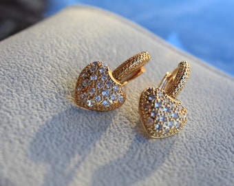 Zircon Stone 18k Gold Filled Heart Hoop Earrings, Christmas gift