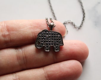 Dainty Elephant Necklace, Black Zircon Elephant Necklace, Best friend gift, Baby Animal necklace, gift for her, Minimalist Handmade jewelry