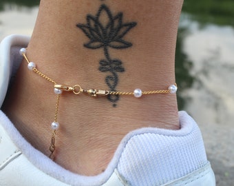 18k Gold Filled Pearl Anklet: Dainty Freshwater Pearl Ankle Bracelet