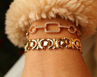 Link chain bracelet - stacking bracelets - Cz Diamond Bracelet - 18k Rose gold filled chain bracelet - Dainty chunky link chain