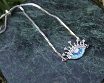 Dainty Evil Eye Bracelet, Silver Cz Evil Eye Protection Bracelet for women, Cubic zirconia Handmade New Year Gift, kabbalah jewelry