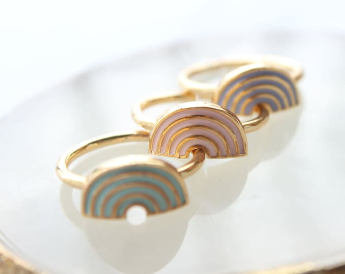 Featured listing image: Enamel Rainbow Ring, Minimalist Summer Ring, stacking ring, Trendy Ring, Friendship Gift, Delicate Ring, Adjustable Dainty Ring