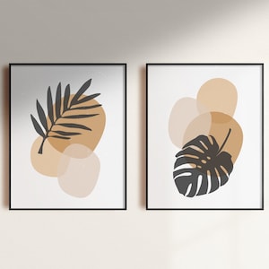 Set of Two Botanical Printable Wall Art, Digital Print Neutral, Boho Decor Abstract Art Print, Instant Download, Minimalist Print Modern Art