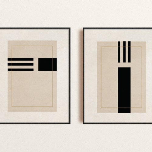 Modern Abstract Wall Art Print Set of 2 Black and Beige - Etsy