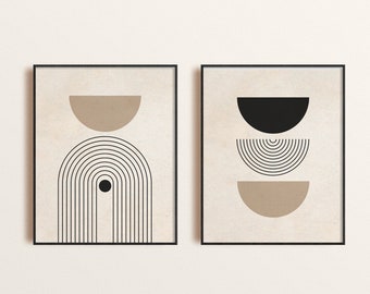 Modern Abstract Wall Art Print Set of 2 Black and Beige - Etsy
