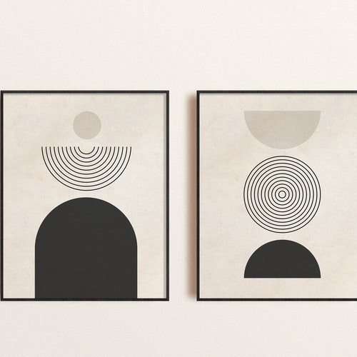 Mid Century Modern Wall Art Print Set of 3 Neutral Abstract - Etsy