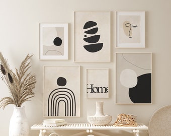 Conjunto de arte de pared de galería abstracta moderna de 6, impresiones de arte boho, conjunto de pared de galería imprimible, conjunto de impresión de paquete neutro, impresión de arte minimalista digital