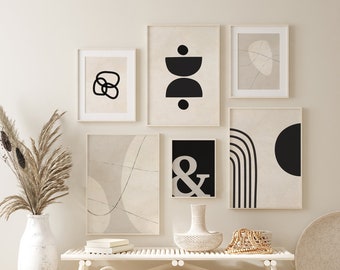 Modern Abstract Gallery Wall Art Set of 6, Boho Art Prints, Printable Gallery Wall Set, Neutral Bundle Print Set, Minimal Art Print Digital