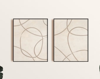 Modern Abstract Wall Art Print Set di 2, Beige Geometric Shapes Art, Printable Modern Wall Art, Minimal Art Print Digital, Neutral Wall Art