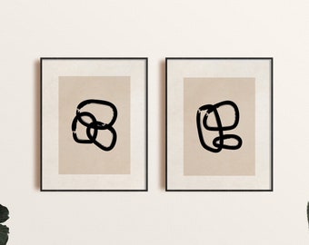 Modern Abstract Wall Art Print Set of 2, Black and Beige Geometric Shapes Art, Printable Modern Wall Art, Minimal Abstract Art Print Digital