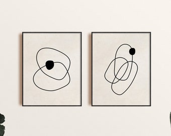 Juego de impresión de arte de pared moderno de 2, arte de pared imprimible minimalista, arte contemporáneo minimalista beige negro, impresión de arte abstracto, descarga digital