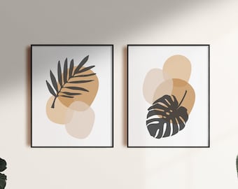 Set of Two Botanical Printable Wall Art, Digital Print Neutral, Boho Decor Abstract Art Print, Instant Download, Minimalist Print Modern Art