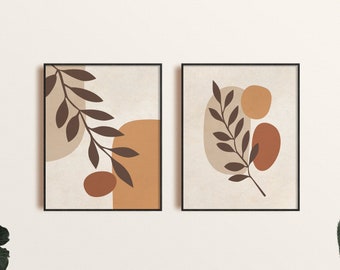 Minimale Leaf Wall Art, Boho Wall Decor, Botanische Wall Art, Abstract Leaf Art, Mid Century Modern Art Print, Afdrukbare kunst, Tropische print