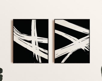 Abstract Wall Art Print Set de 2, Modern Black White Wall Art, Imprimible Modern Wall Art, Minimal Abstract Art Print Digital, Abstract Art