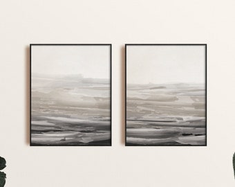 Modern Abstract Wall Art Print Set de 2, Neutral Shades Wave Art, Imprimible Modern Wall Art, Minimal Abstract Art Print Digital