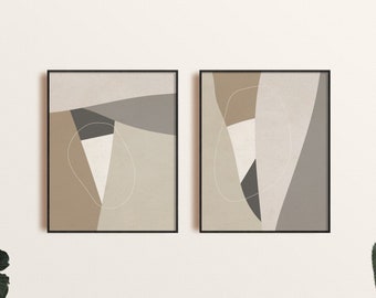 Mid Century Modern stampabile Wall Art Set di 2, forme geometriche neutre Art, Modern Geometric Wall Art, Beige Shade Abstract Boho Art Print