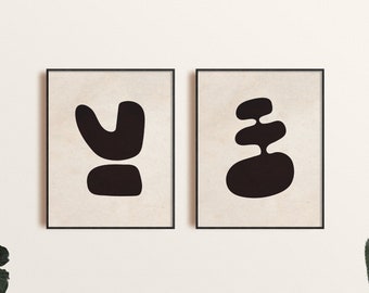 Juego de impresión de arte de pared moderno de 2, impresión de pared negra y beige, arte de pared moderno, impresión de arte mínimo, arte de pared imprimible, impresión de descarga digital