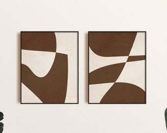 Juego de arte de pared imprimible moderno de 2, impresión de formas geométricas neutras, arte de pared abstracto moderno, impresión de arte beige marrón, impresión de arte Boho, digital
