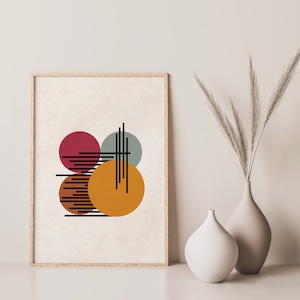 Mid Century moderne Wandkunst, abstrakte Kunstdruck, geometrische Formen Wanddekor, Punkte Wandkunst, bunte Kunstdruck, druckbare digitale Kunst